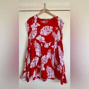 EIMEO Kuriri Dress in red hibiscus and monstera print medium